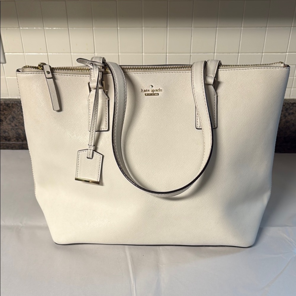 Kate Spade White Tote with Gold Tone Accents